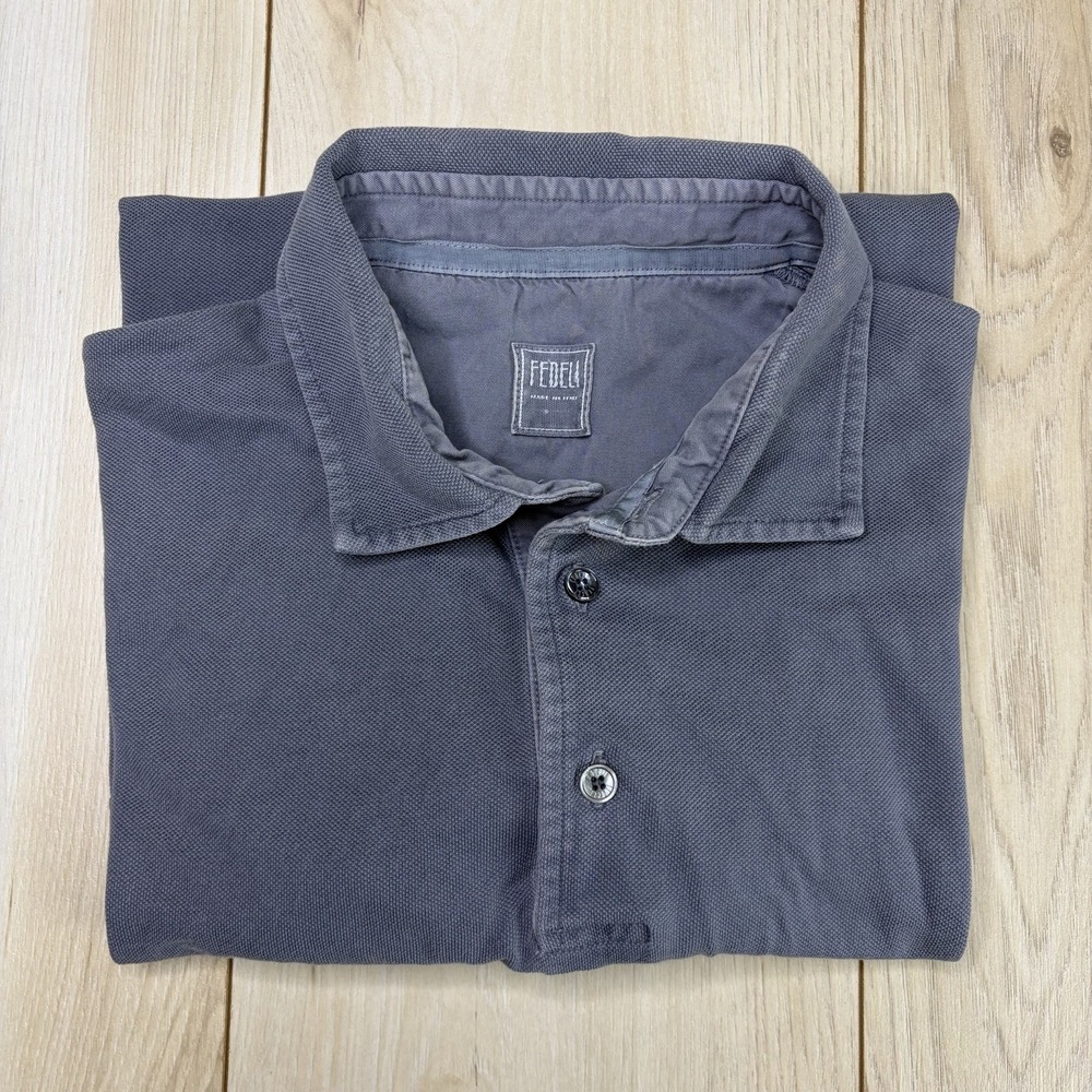 Fedeli Pique Knit Polo Shirt Mens IT 54 Large Gray 100% Cotton Luxury Italian